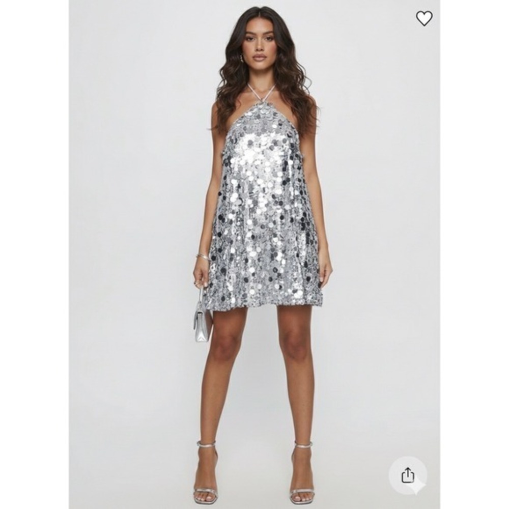 Princess Polly Silver Sequin Halter Mini Dress Sparkly Party Night Out 10